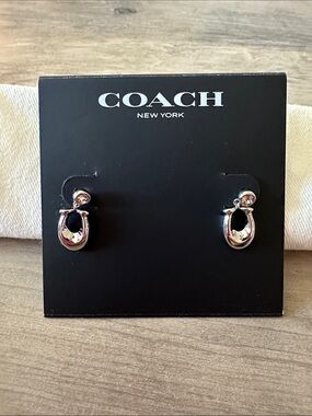 COACH Silver-Tone Mini Stud Dangle Earrings with rhinestones
